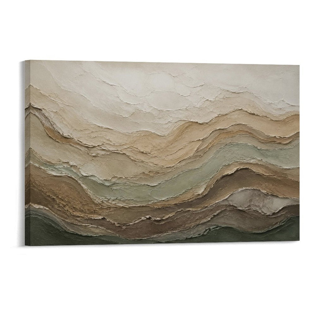 Earth Tone Layered Wave Textured Abstract Neutral Geological Framed Canvas Wall Art