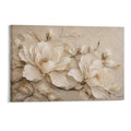 Cream Magnolia Textured Relief Neutral Luxury Floral Framed Canvas Wall Art