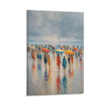 Rainy Beach Crowd Colorful Umbrellas Impressionist Coastal Figurative Framed Canvas Wall Art