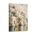 Mediterranean Waterfront Village Vintage Watercolor Architecture Framed Canvas Wall Art