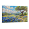 Texas Bluebonnet Field Oak Tree Impressionist Spring Meadow Framed Canvas Wall Art