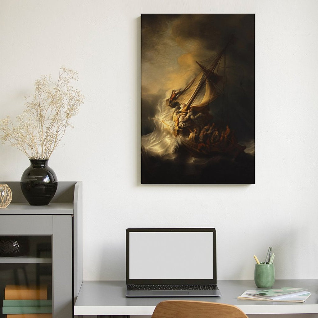 Christ in the Storm on the Sea of Galilee Framed Canvas Wall Art | Rembrandt-Style Baroque Religious Print