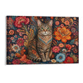 Persian Floral Tabby Cat Folk Art Botanical Animal Framed Canvas Wall Art
