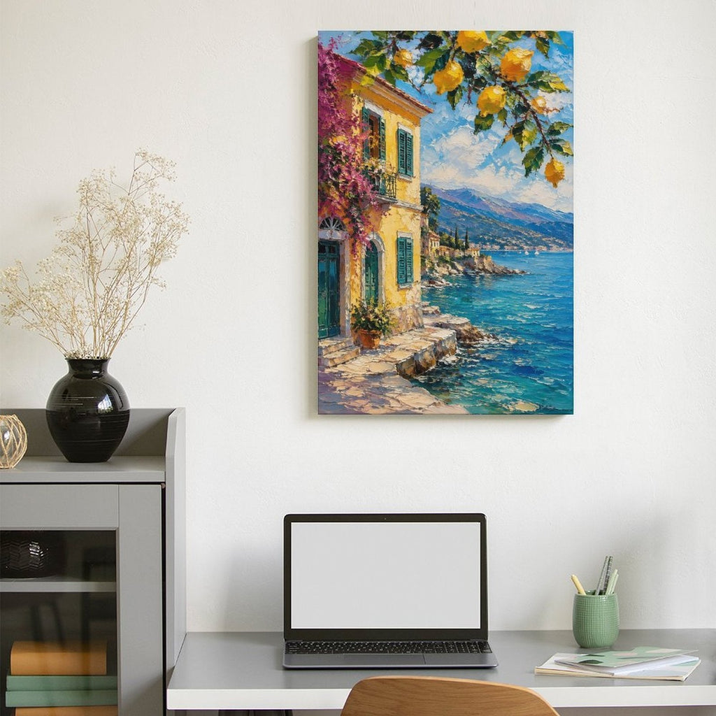 Italian Coastal Villa Lemon Tree Framed Canvas Wall Art | Amalfi Mediterranean Print