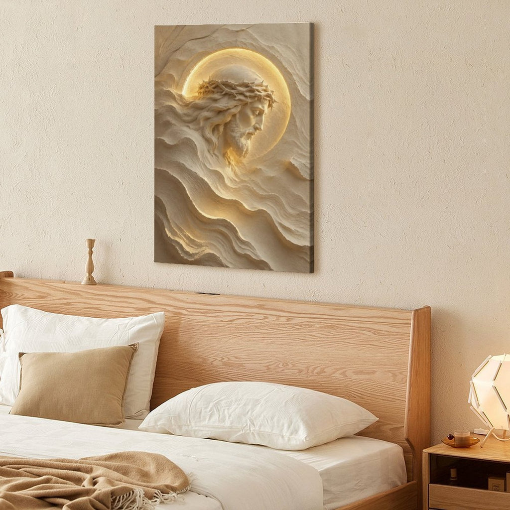 Jesus Crown of Thorns 3D Sand Relief Framed Canvas Wall Art | Sacred Religious Print