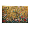 Chinese Imperial Flower and Bird Gold Chinoiserie Peacock Peony Framed Canvas Wall Art