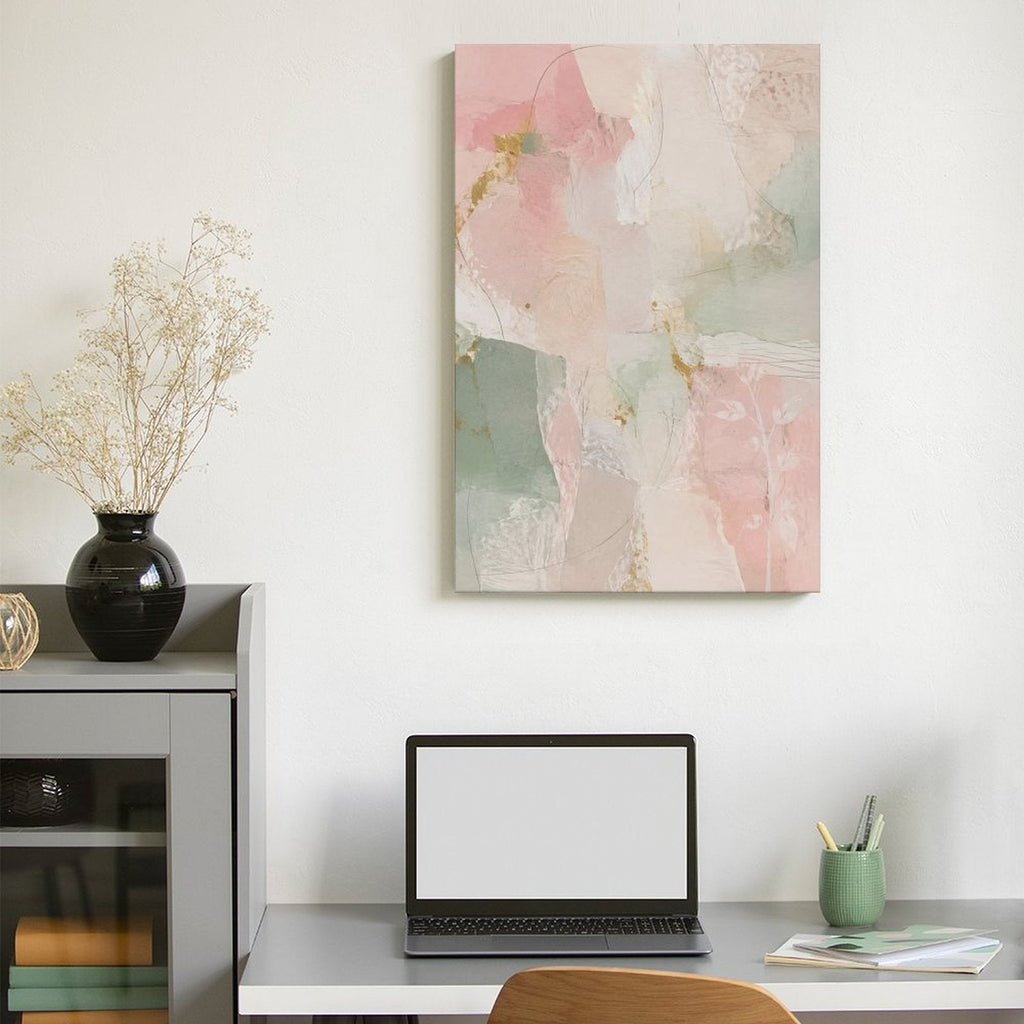 Blush Pink Mint Gold Soft Abstract Framed Canvas Wall Art | French Romantic Pastel Print