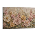 Pink Rose Cream Peony Gold Floral Textured French Romantic Relief Framed Canvas Wall Art