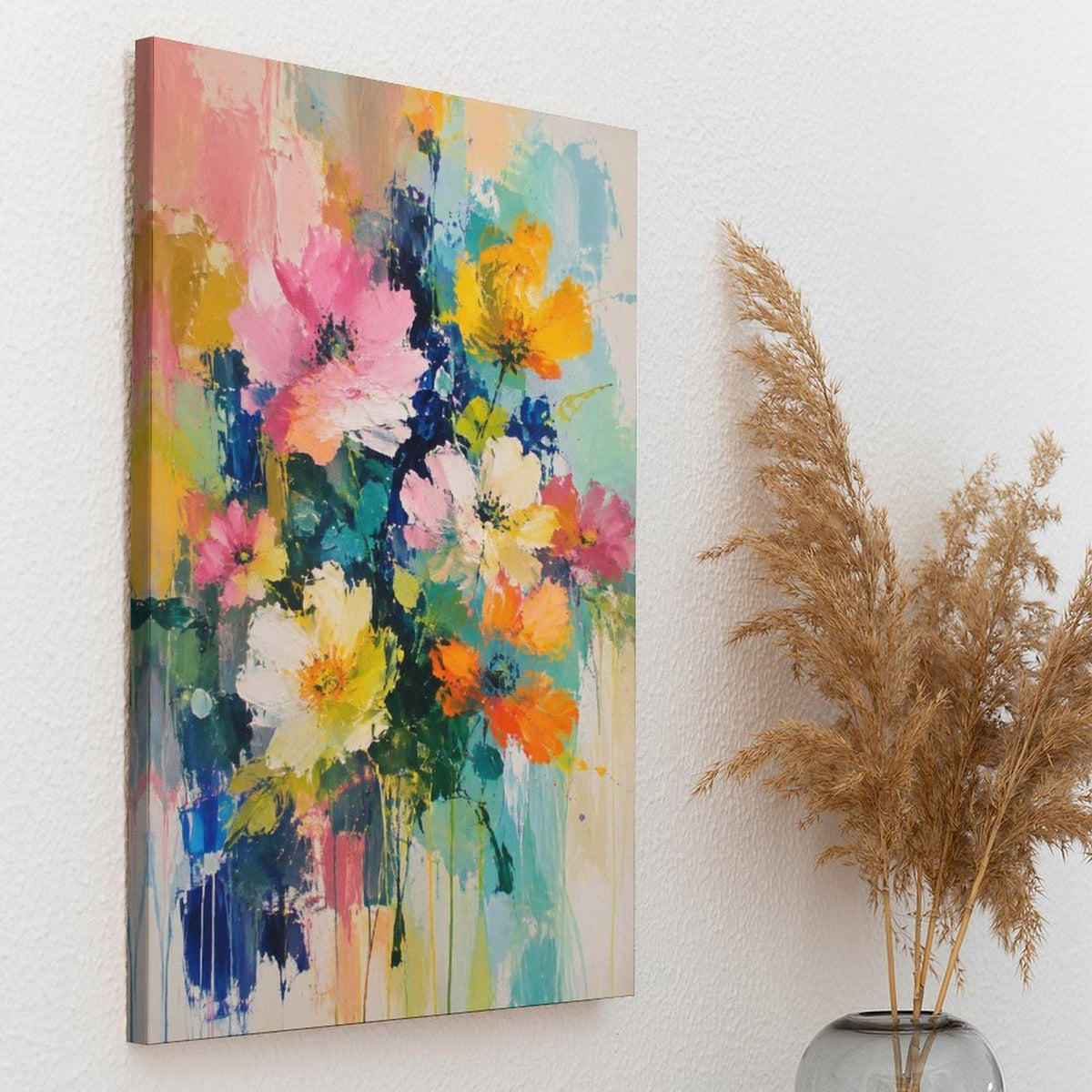 Vibrant Wildflower Bouquet Abstract Framed Canvas Wall Art | Colorful Expressionist Floral Print