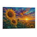 Sunflower Field Sunset Impressionist Floral Landscape Framed Canvas Wall Art