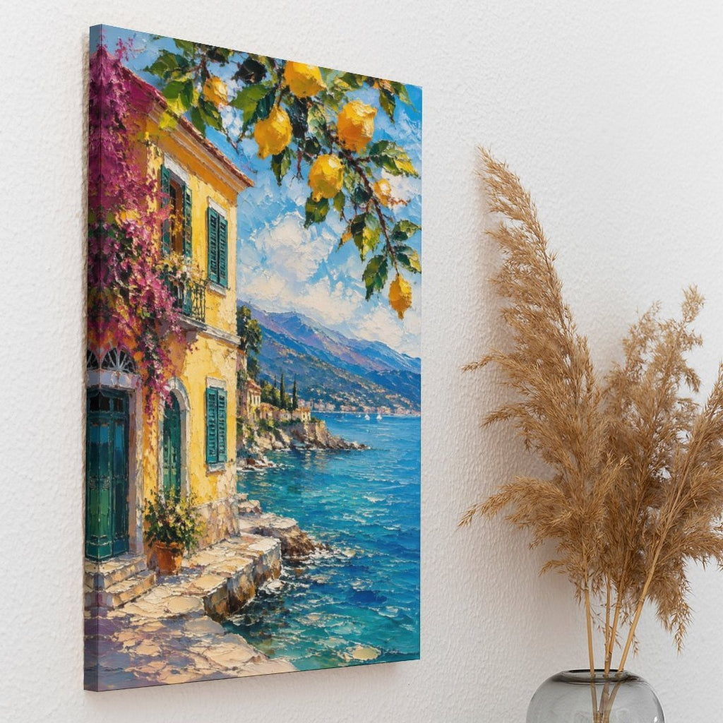 Italian Coastal Villa Lemon Tree Framed Canvas Wall Art | Amalfi Mediterranean Print