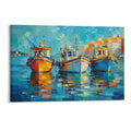 Mediterranean Harbor Fishing Boats Colorful Impressionist Nautical Framed Canvas Wall Art