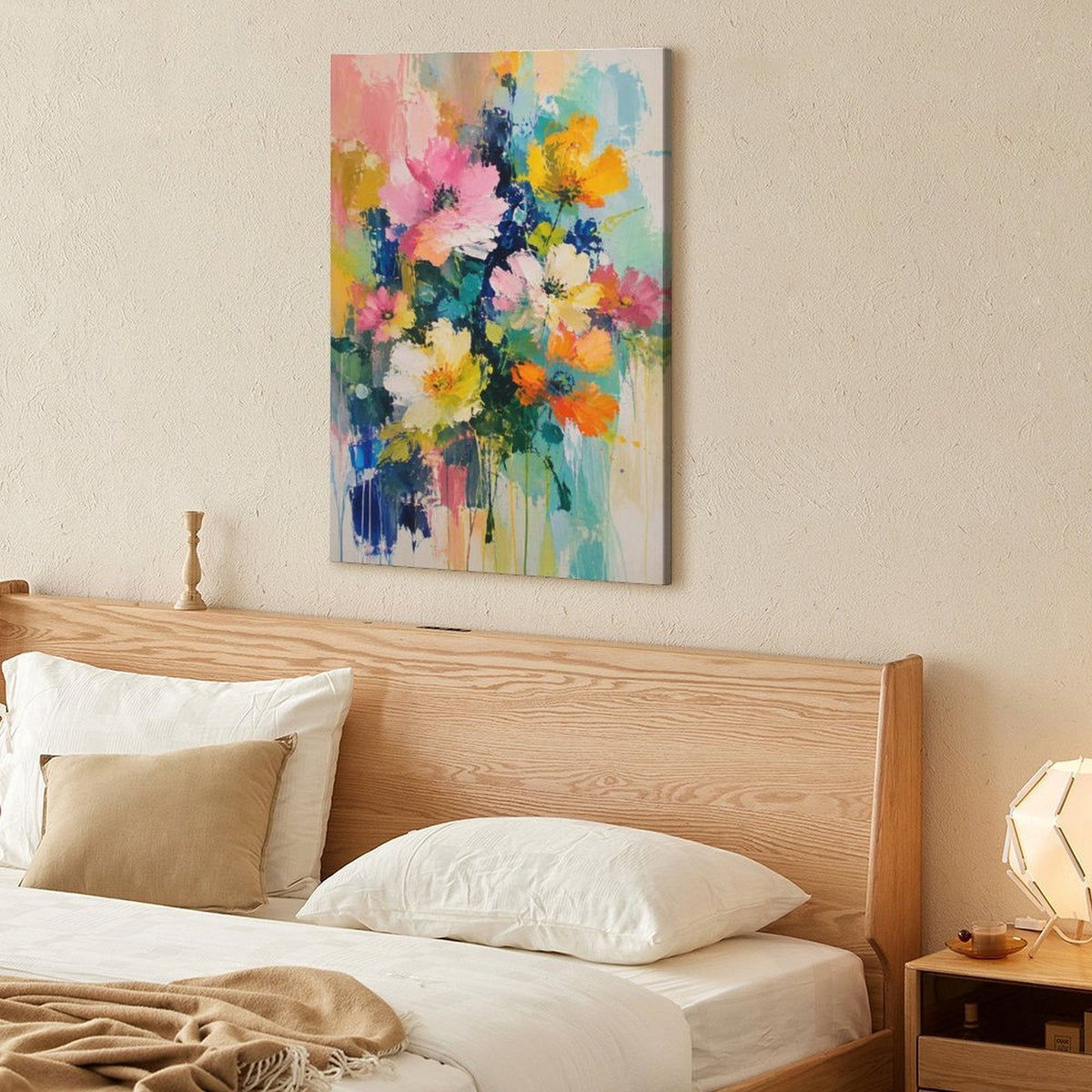 Vibrant Wildflower Bouquet Abstract Framed Canvas Wall Art | Colorful Expressionist Floral Print