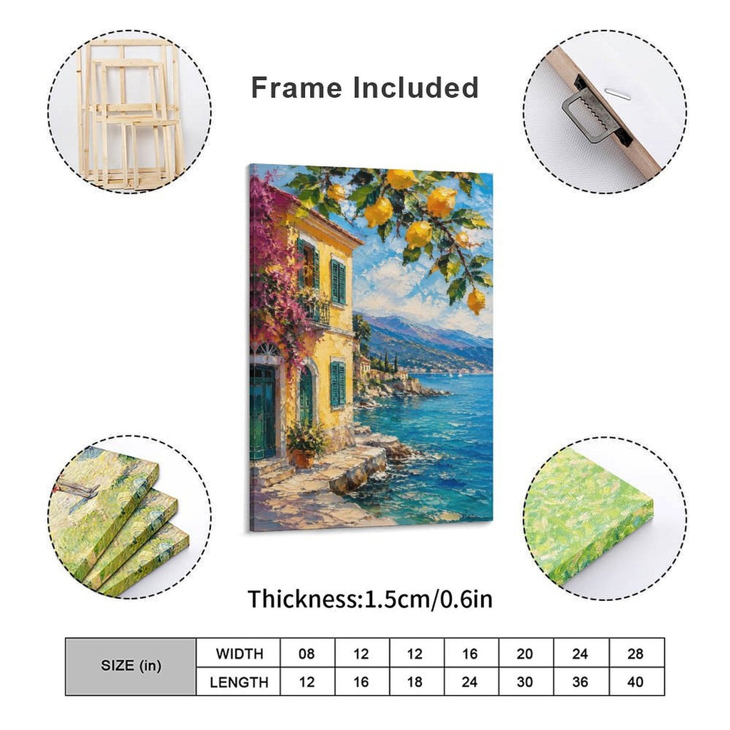 Italian Coastal Villa Lemon Tree Framed Canvas Wall Art | Amalfi Mediterranean Print