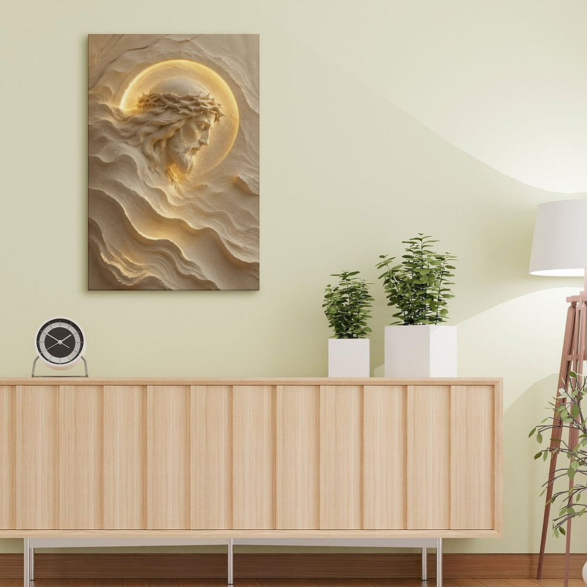 Jesus Crown of Thorns 3D Sand Relief Framed Canvas Wall Art | Sacred Religious Print
