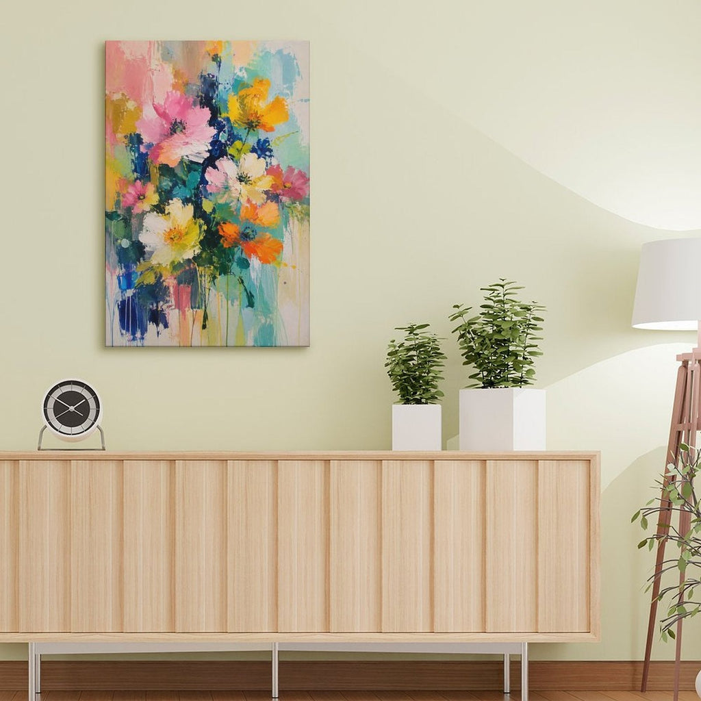 Vibrant Wildflower Bouquet Abstract Framed Canvas Wall Art | Colorful Expressionist Floral Print