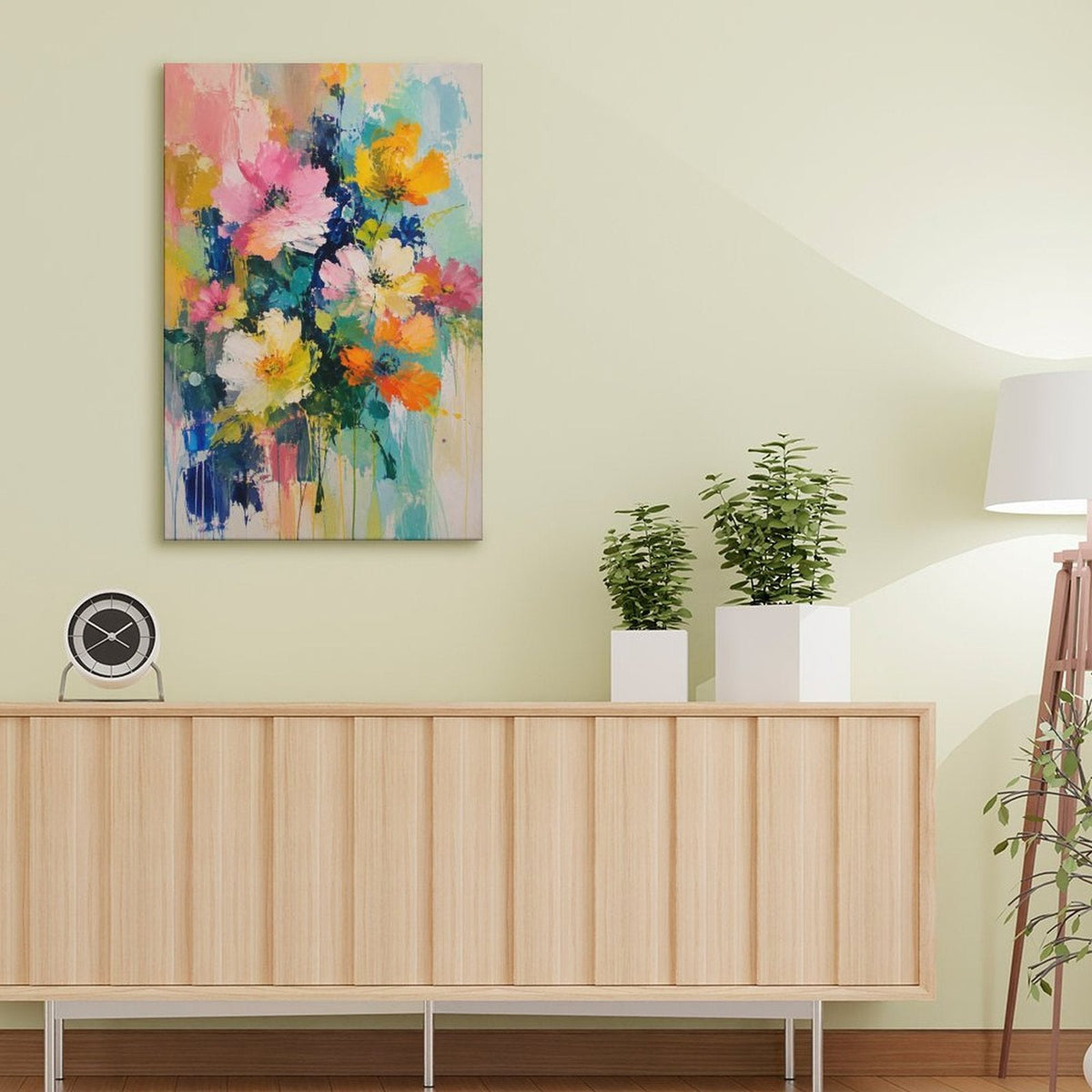 Vibrant Wildflower Bouquet Abstract Framed Canvas Wall Art | Colorful Expressionist Floral Print