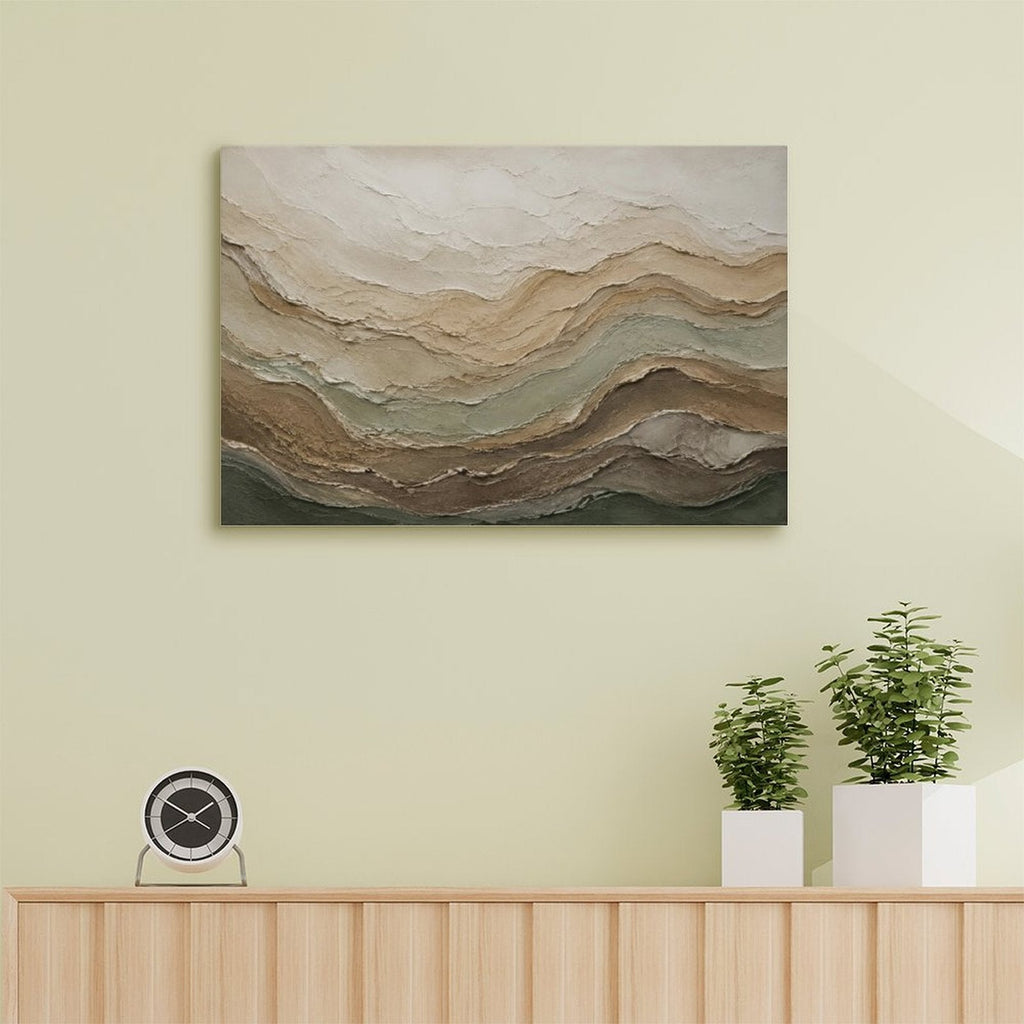 Earth Tone Layered Wave Textured Abstract Framed Canvas Wall Art | Neutral Geological Print