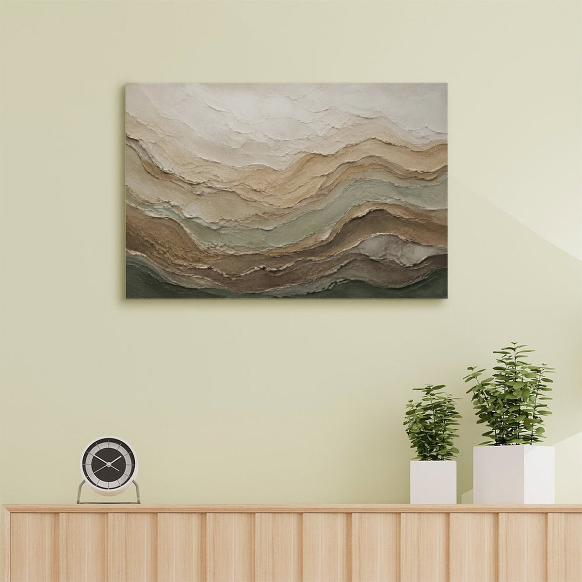 Earth Tone Layered Wave Textured Abstract Framed Canvas Wall Art | Neutral Geological Print