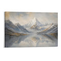 Misty Snow Mountain Lake Reflection Nordic Minimalist Landscape Framed Canvas Wall Art