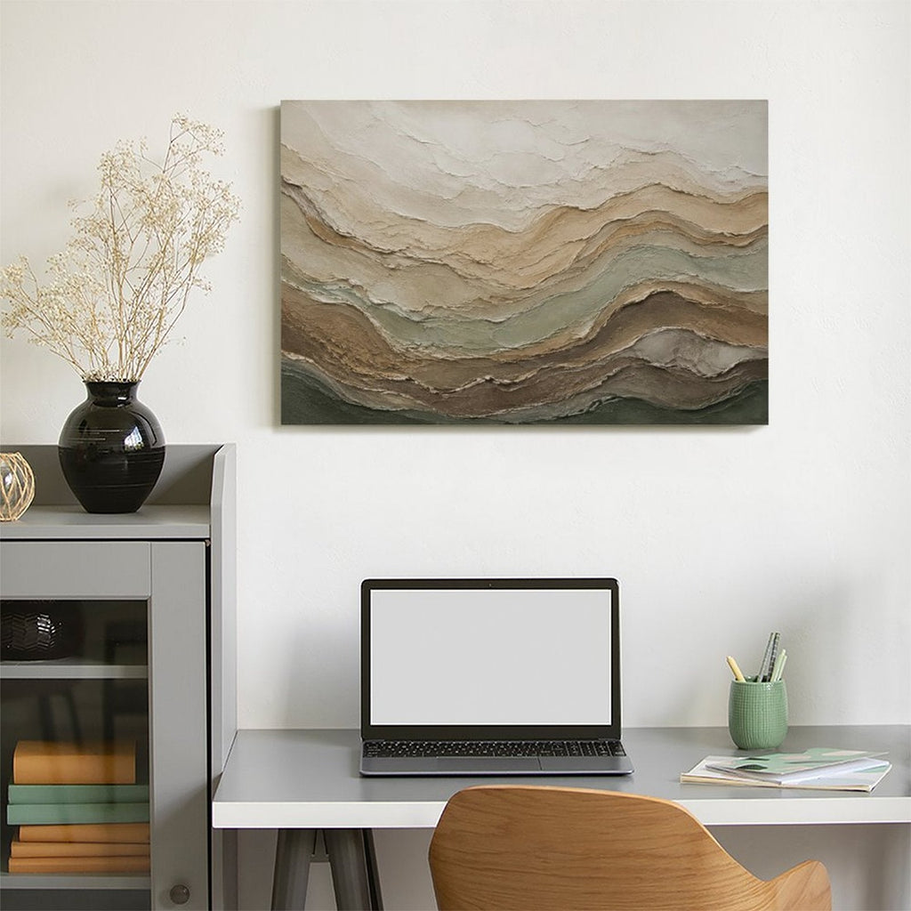 Earth Tone Layered Wave Textured Abstract Framed Canvas Wall Art | Neutral Geological Print