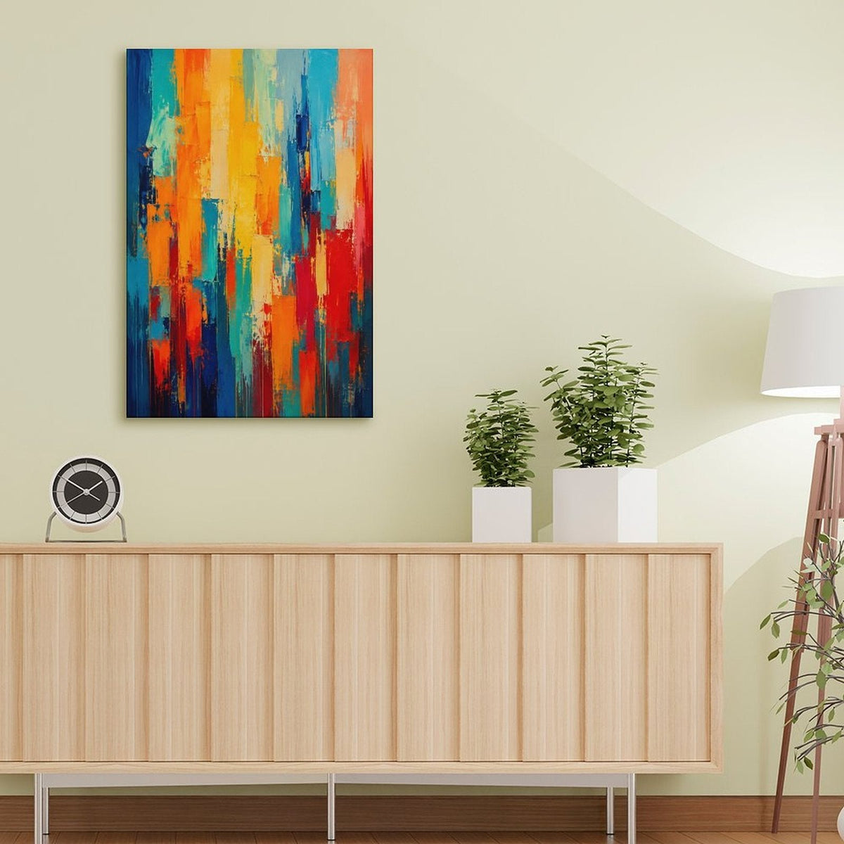 Bold Vertical Color Block Abstract Framed Canvas Wall Art | Navy Orange Red Teal Expressionist Print