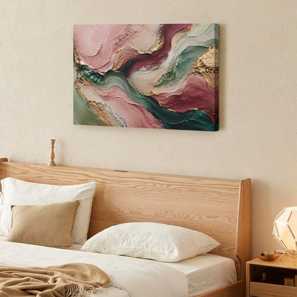 Rose Gold Teal Flowing Wave Textured Abstract Framed Canvas Wall Art | Luxury Palette Knife Print