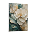 Cream White Peony Gold Botanical Teal Green Floral Textured Framed Canvas Wall Art
