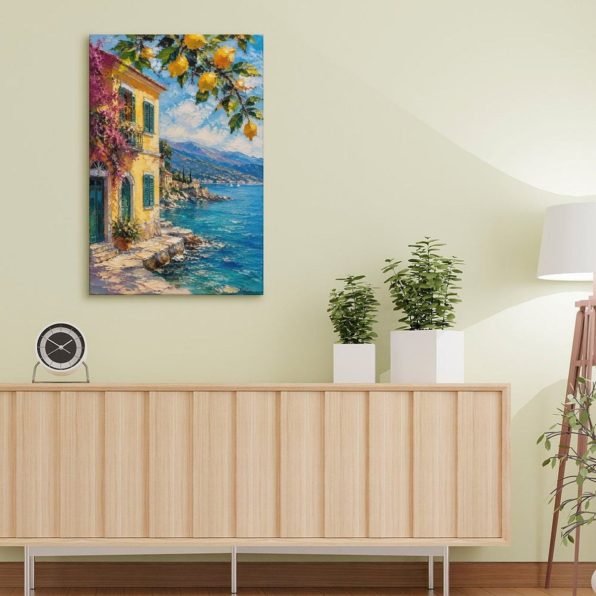 Italian Coastal Villa Lemon Tree Framed Canvas Wall Art | Amalfi Mediterranean Print