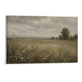 English Country Meadow Daisy Field Vintage Moody Landscape Framed Canvas Wall Art