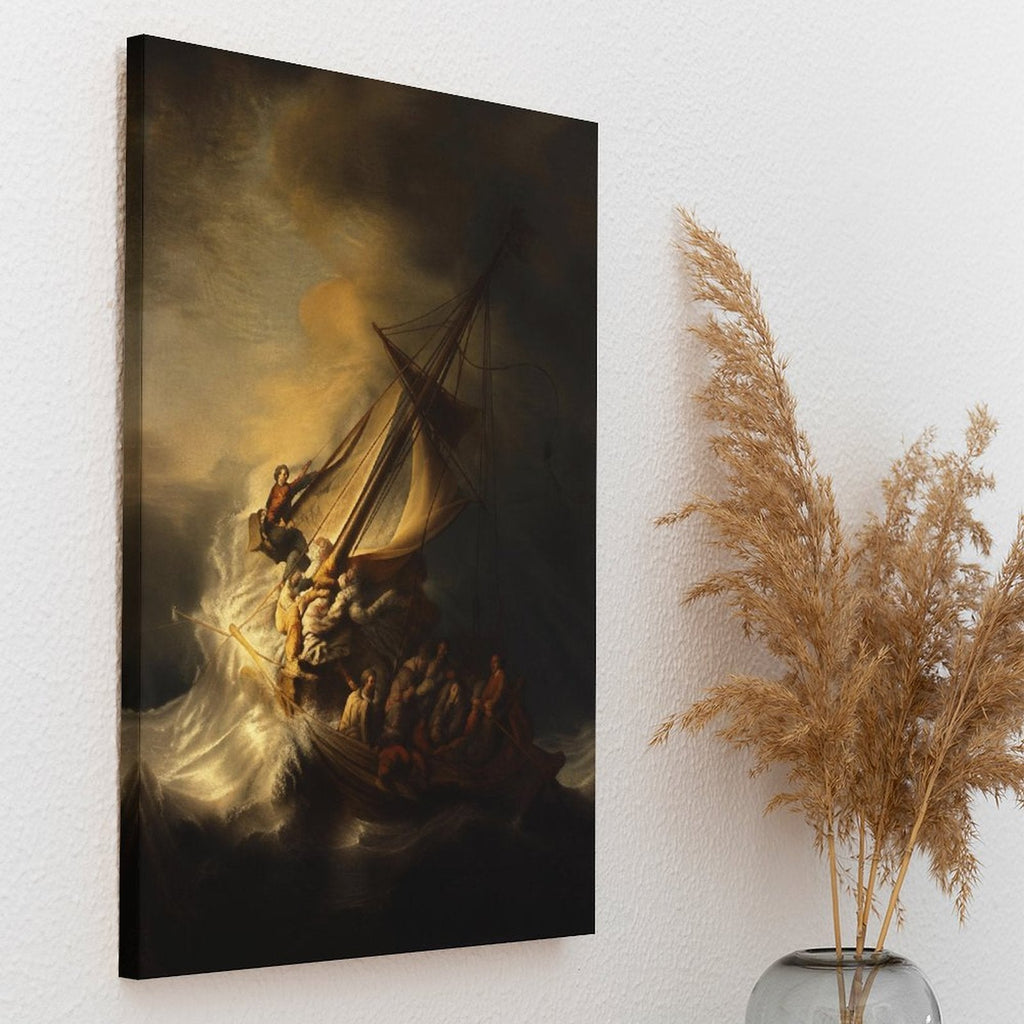 Christ in the Storm on the Sea of Galilee Framed Canvas Wall Art | Rembrandt-Style Baroque Religious Print
