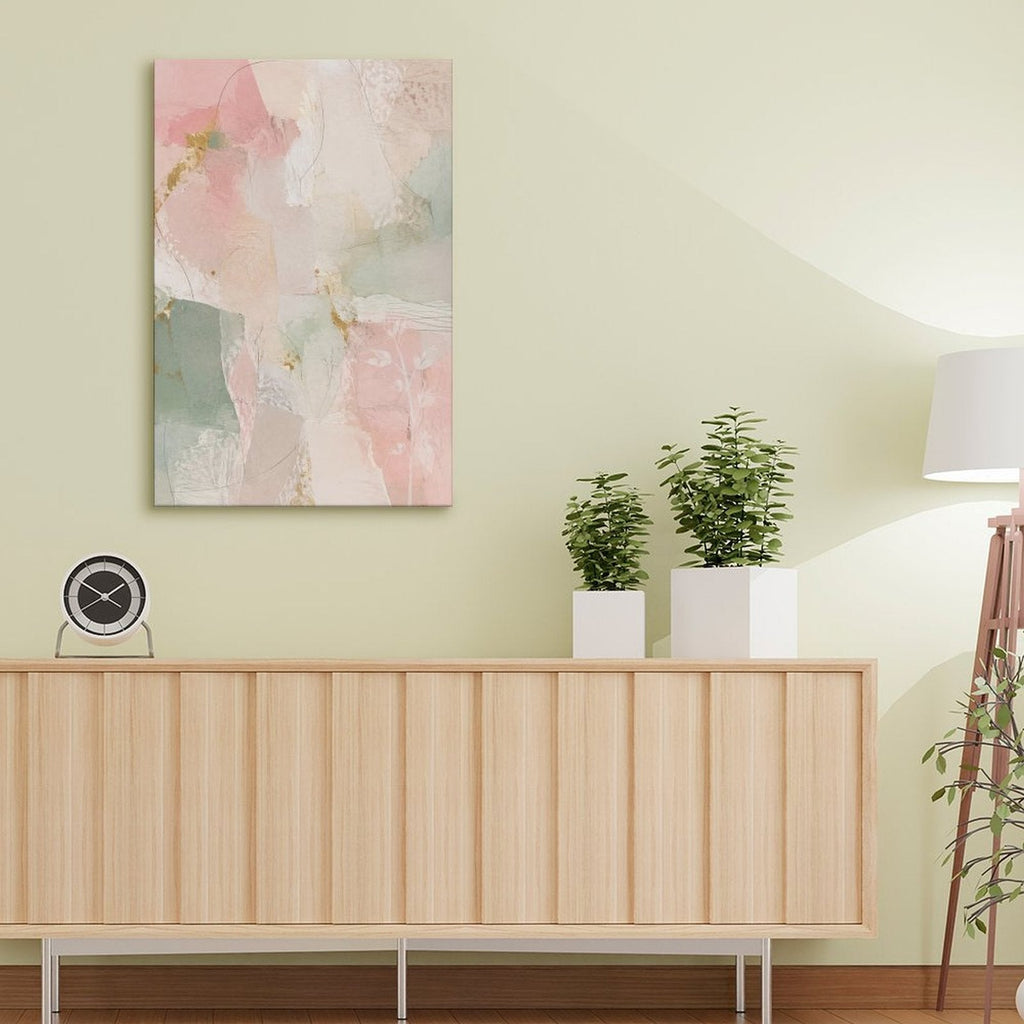 Blush Pink Mint Gold Soft Abstract Framed Canvas Wall Art | French Romantic Pastel Print