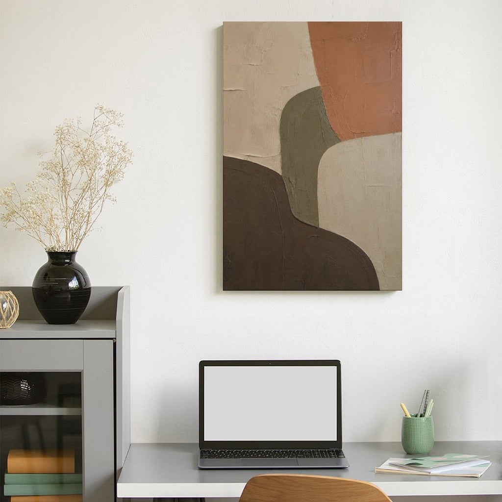 Earth Tone Geometric Abstract Textured Framed Canvas Wall Art | Boho Terracotta Neutral Print