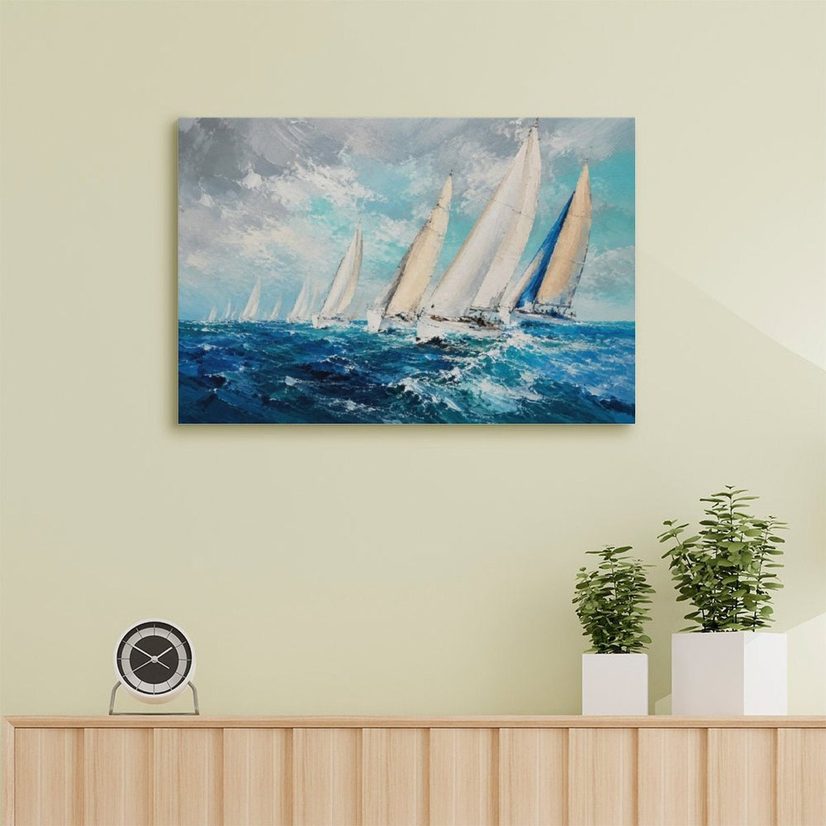 Sailing Regatta Ocean Race Framed Canvas Wall Art | Impressionist Nautical Seascape Print