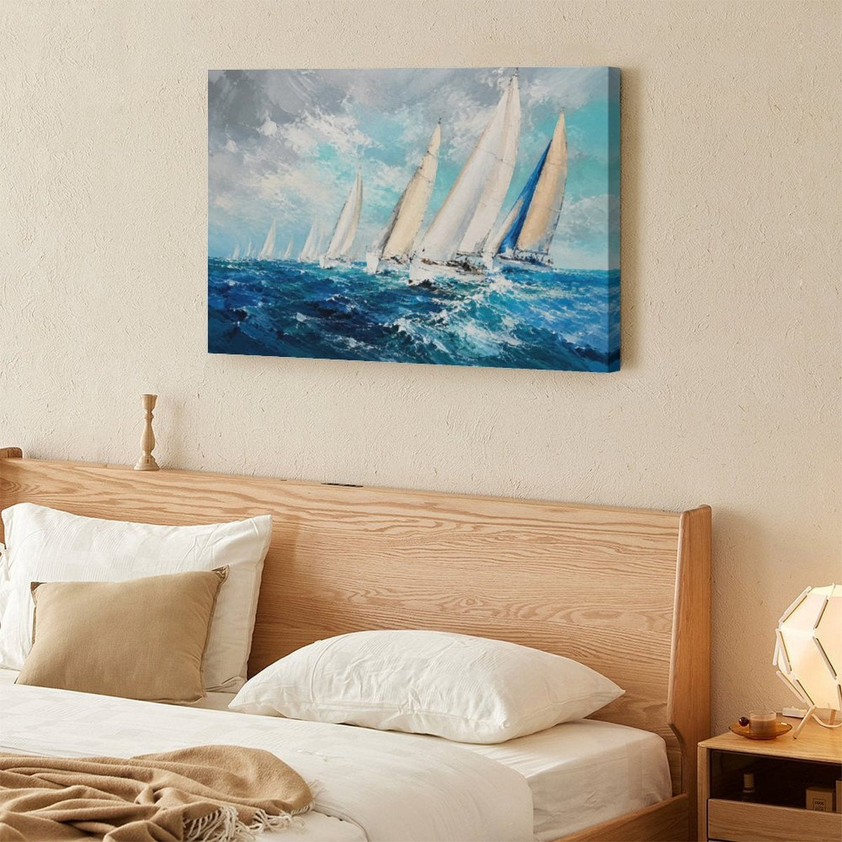 Sailing Regatta Ocean Race Framed Canvas Wall Art | Impressionist Nautical Seascape Print