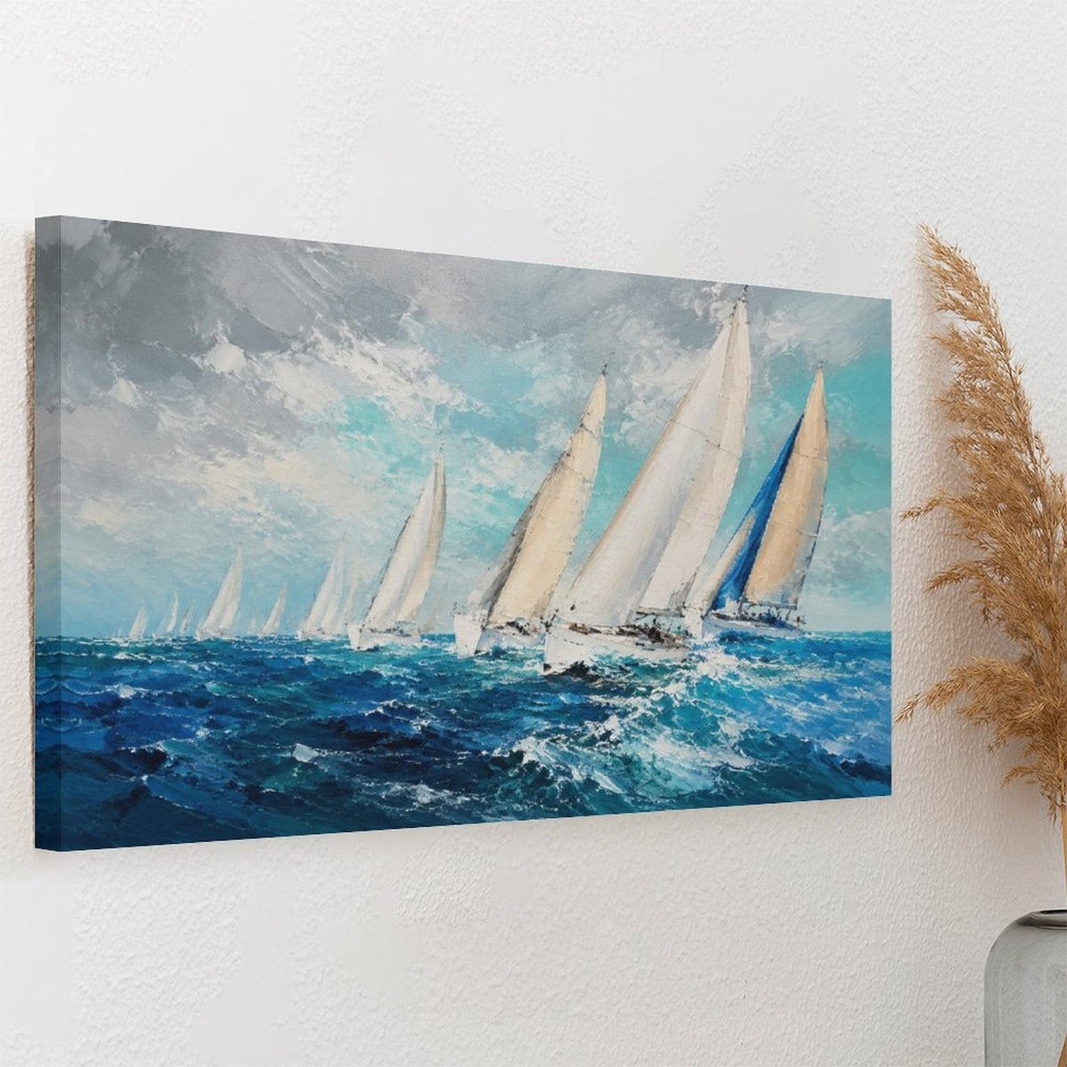 Sailing Regatta Ocean Race Framed Canvas Wall Art | Impressionist Nautical Seascape Print