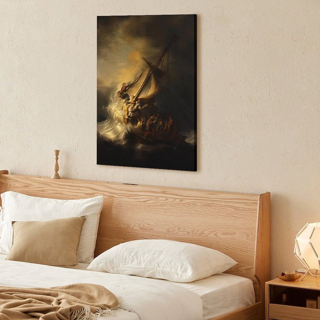 Christ in the Storm on the Sea of Galilee Framed Canvas Wall Art | Rembrandt-Style Baroque Religious Print