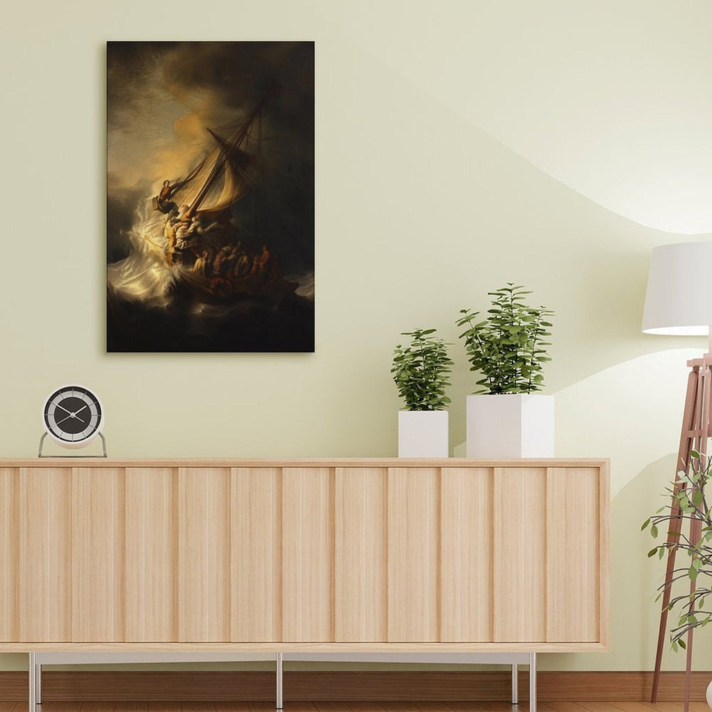 Christ in the Storm on the Sea of Galilee Framed Canvas Wall Art | Rembrandt-Style Baroque Religious Print