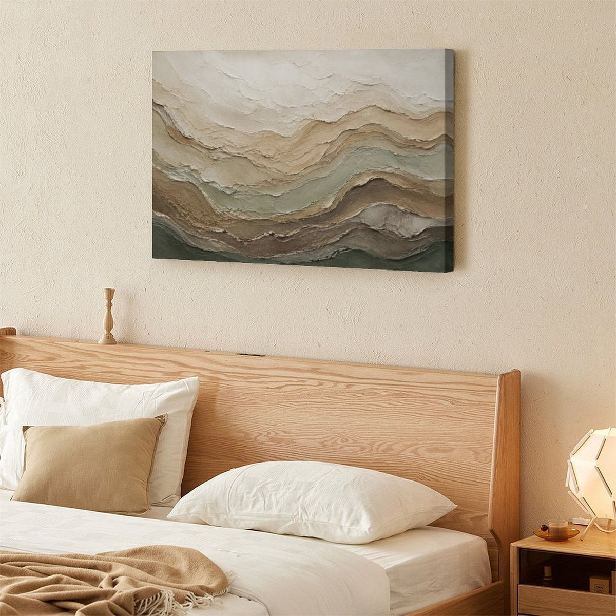 Earth Tone Layered Wave Textured Abstract Framed Canvas Wall Art | Neutral Geological Print