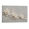 White Magnolia Branch Textured Minimalist Floral Botanical Framed Canvas Wall Art