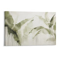 Olive Green Tropical Leaf Drip Watercolor Minimalist Botanical Framed Canvas Wall Art