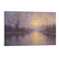 Misty Lavender River Sunrise Bare Trees Atmospheric Old Master Landscape Framed Canvas Wall Art