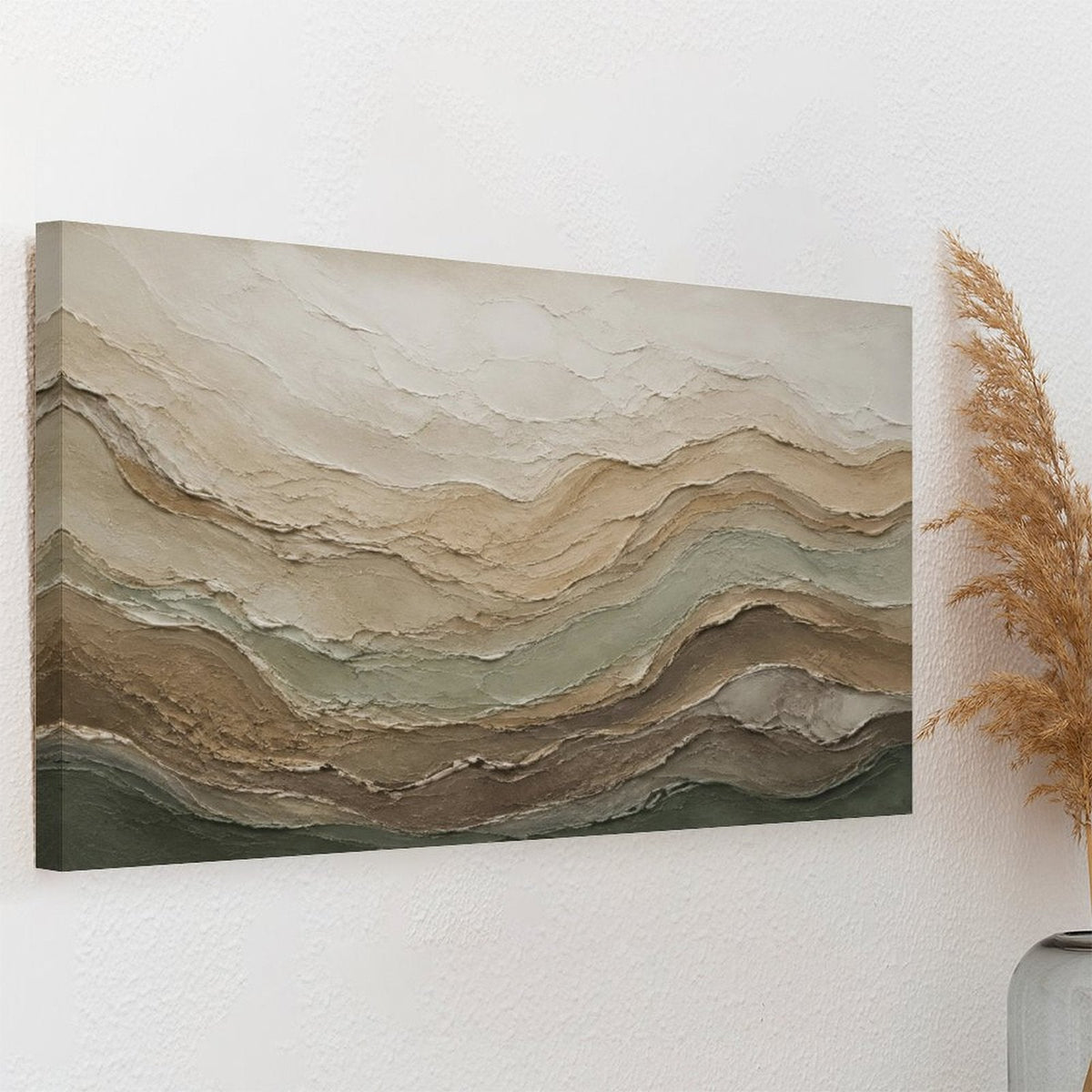 Earth Tone Layered Wave Textured Abstract Framed Canvas Wall Art | Neutral Geological Print