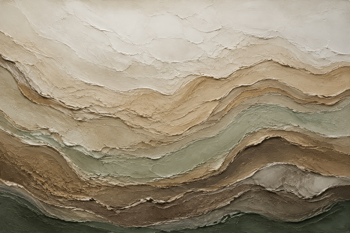 Earth Tone Layered Wave Textured Abstract Framed Canvas Wall Art | Neutral Geological Print