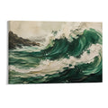 Deep Emerald Ocean Wave Textured Vintage Coastal Seascape Framed Canvas Wall Art
