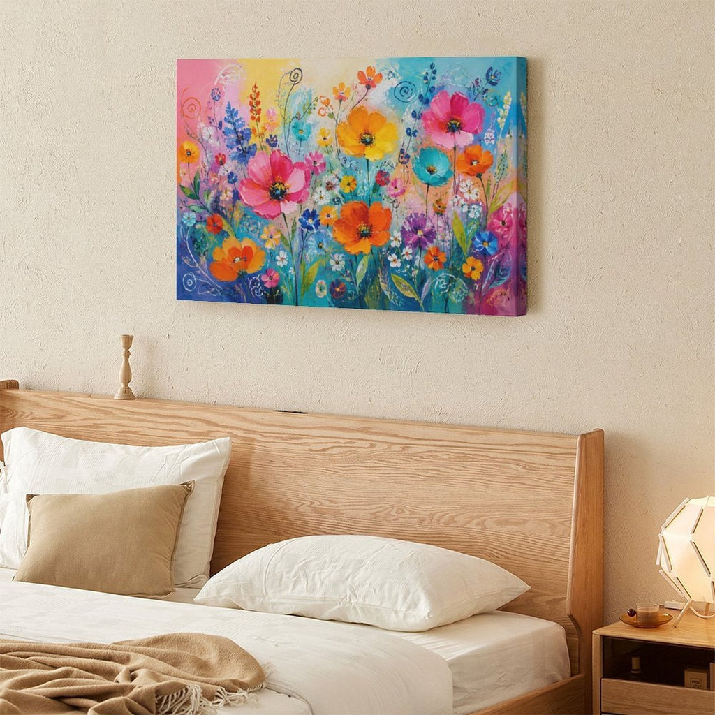 Colorful Wildflower Garden Framed Canvas Wall Art | Joyful Floral Rainbow Print