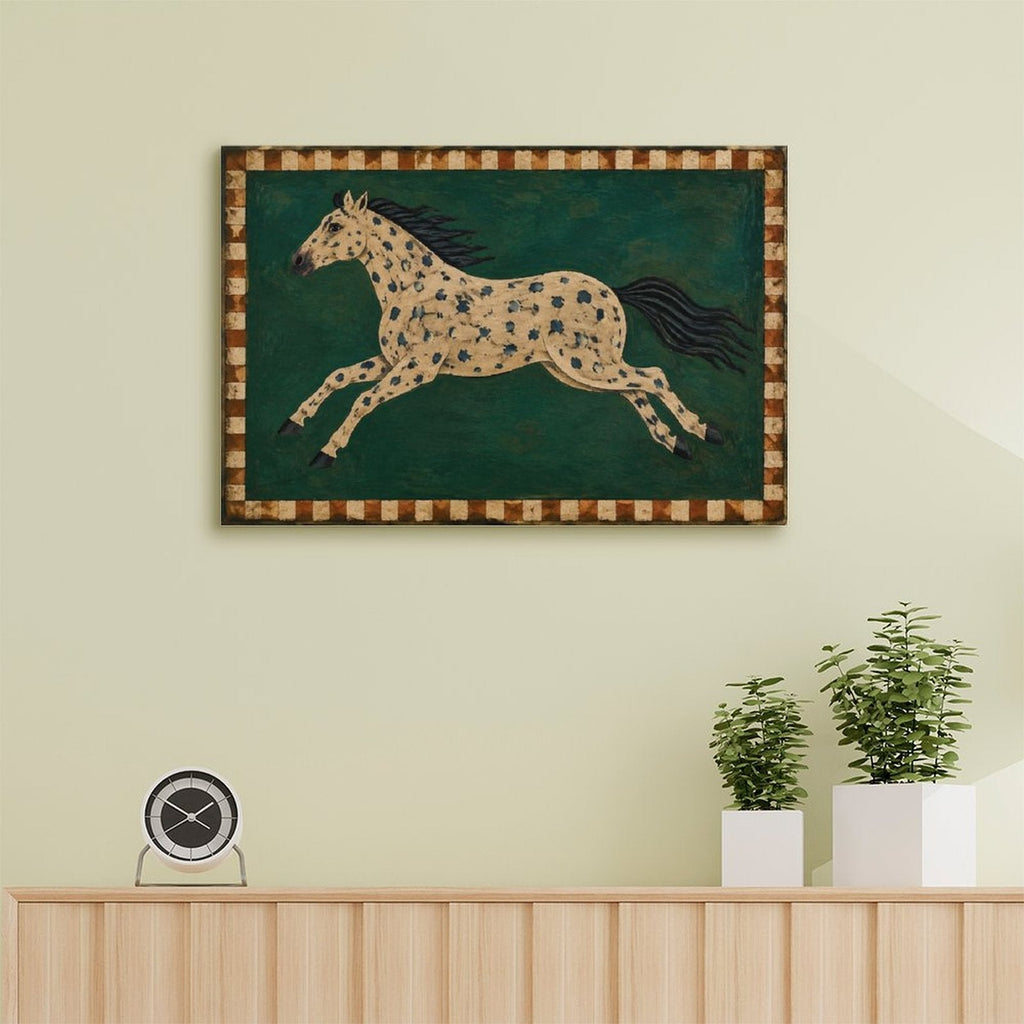 Appaloosa Spotted Horse Folk Art Framed Canvas Wall Art | American Primitive Western Print