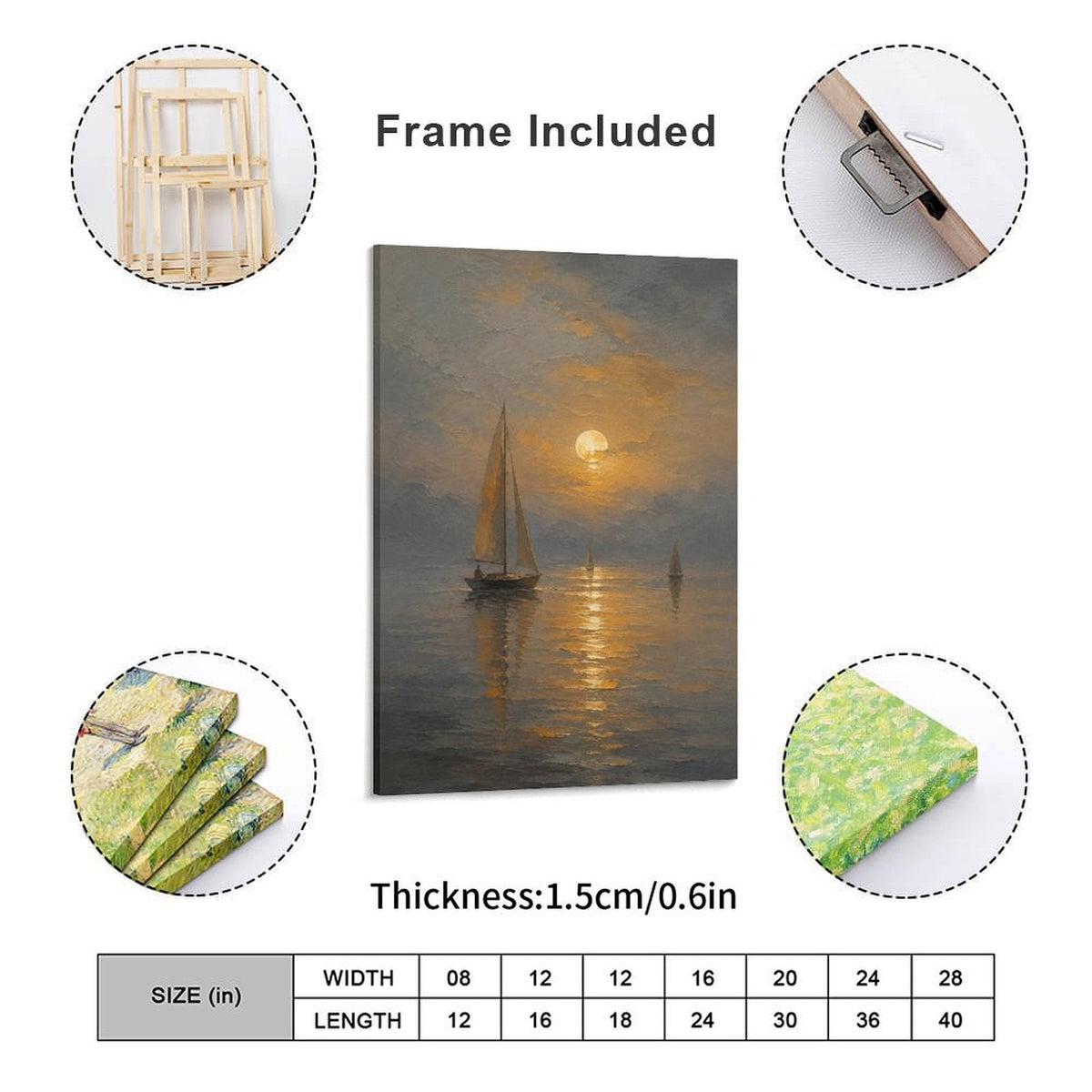Moonlit Sailboat Misty Sea Framed Canvas Wall Art | Old Master Nocturnal Seascape Print