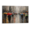 Rainy City Street Colorful Umbrellas Impressionist Urban Scene Framed Canvas Wall Art