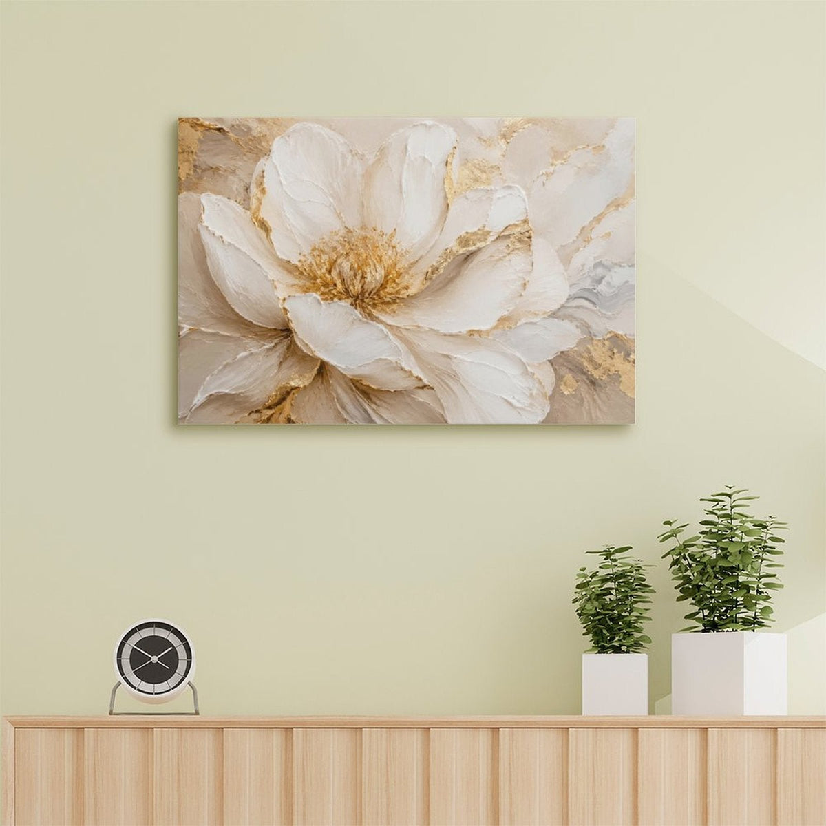 White Peony Gold Accent Close-Up Framed Canvas Wall Art | Luxury Floral Textured Print